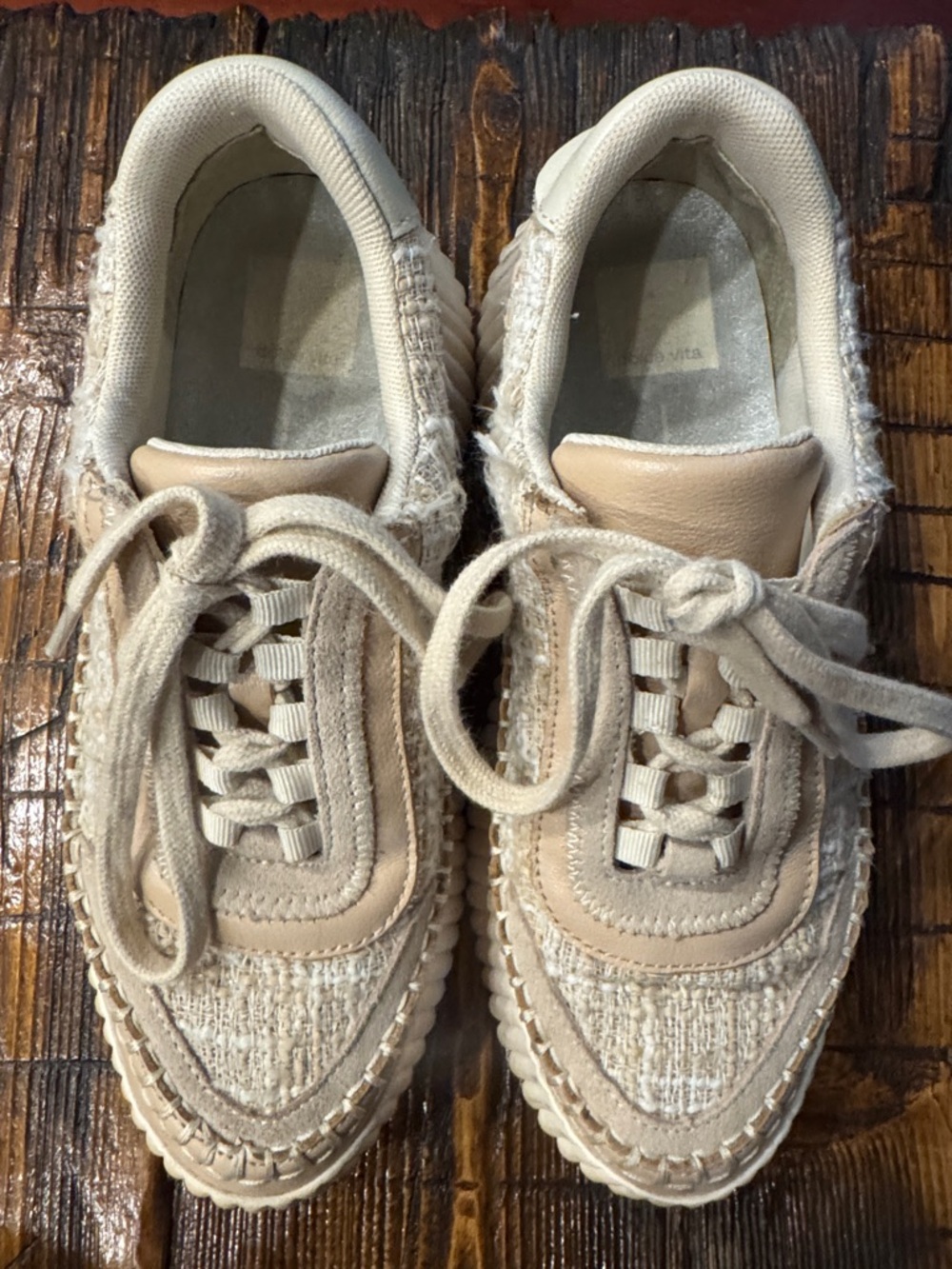 Dolce Vita Neutral Tweed Platform Lace-Up Sneakers